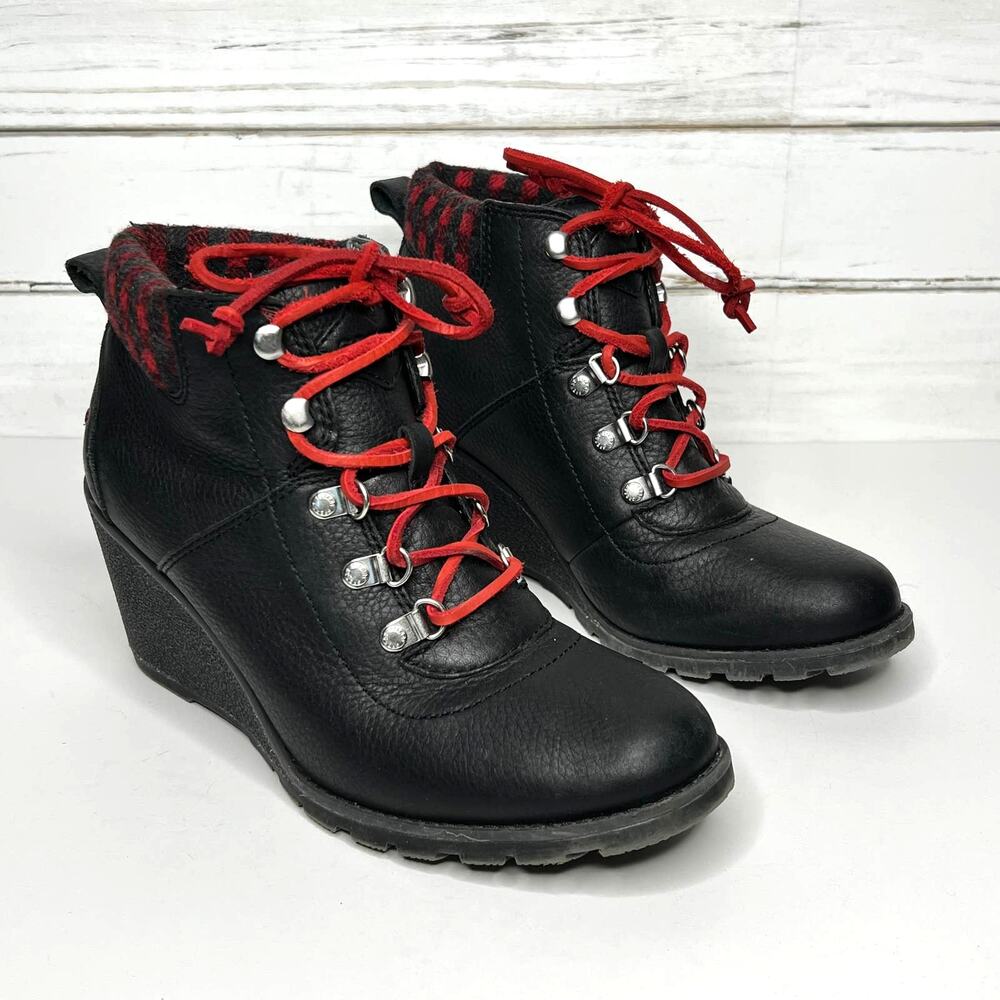 Sperry Celeste Wedge Boot Black Plaid Lace Up Shoe Size 10